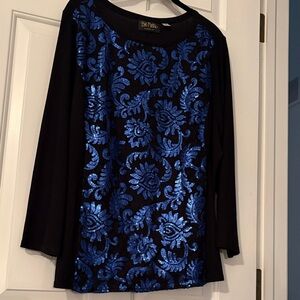 Bob Mackie Black Top with Blue Sequin Design